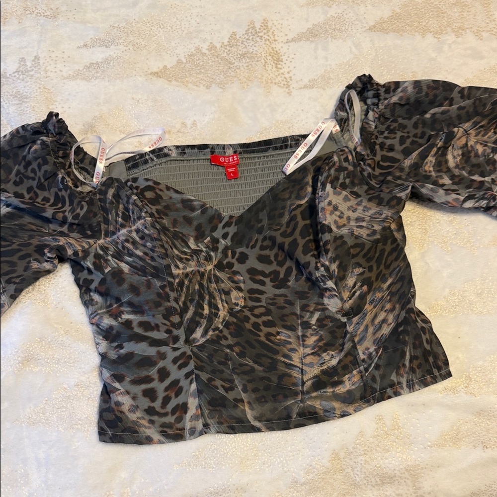Guess Black and Brown Leopard Print Blouse